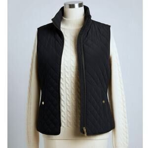 CAMBRIDGE DRY GOODS VEST Women's SZ L Navy Diamond Quilted Faux Leather Piping